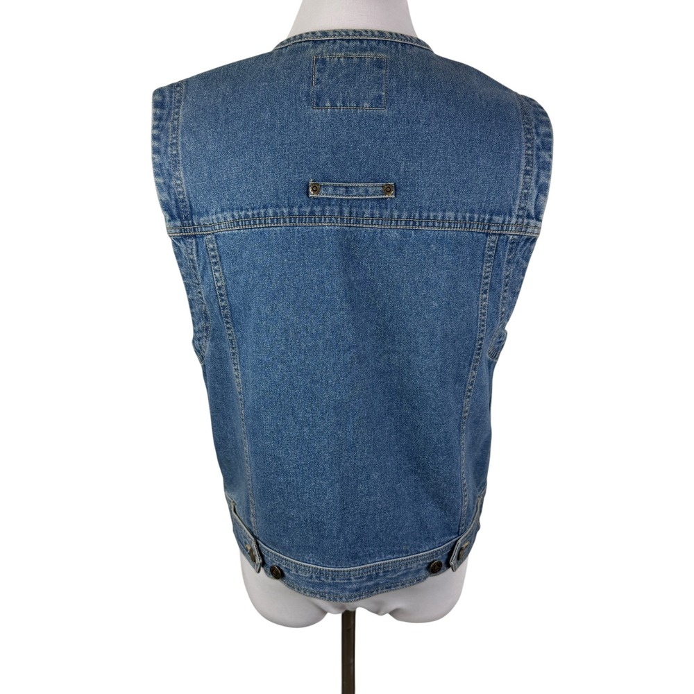 Liz Authentic Women's Large Blue Denim Utility Vest Size V-Neck Button Front - Picture 6 of 10